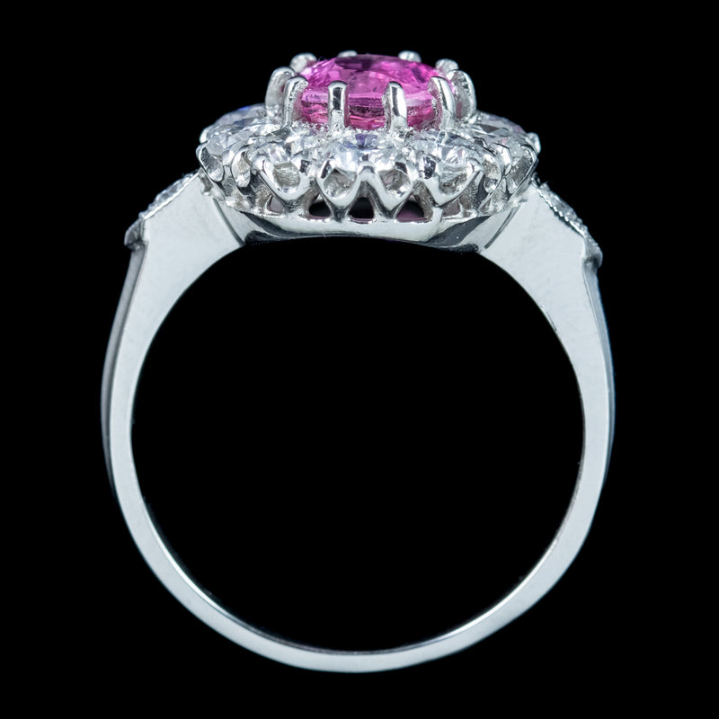 Edwardian Style Pink Sapphire Diamond Cluster Ring 1.75ct Sapphire