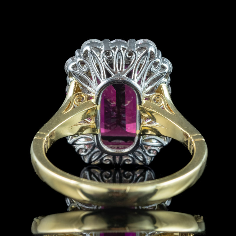 Edwardian Style Tourmaline Diamond Cluster Ring 3.86ct Pink Tourmaline