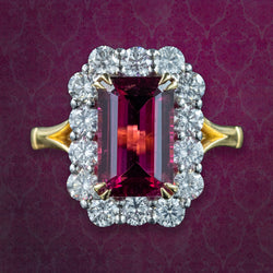 Edwardian Style Tourmaline Diamond Cluster Ring 3.86ct Pink Tourmaline