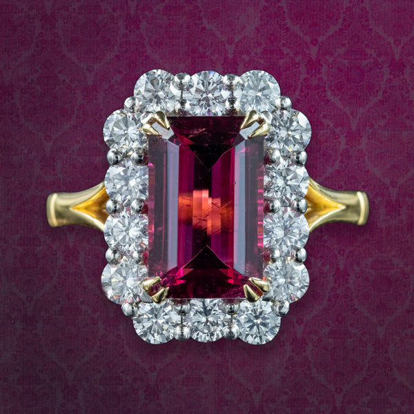 Edwardian Style Tourmaline Diamond Cluster Ring 3.86ct Pink Tourmaline
