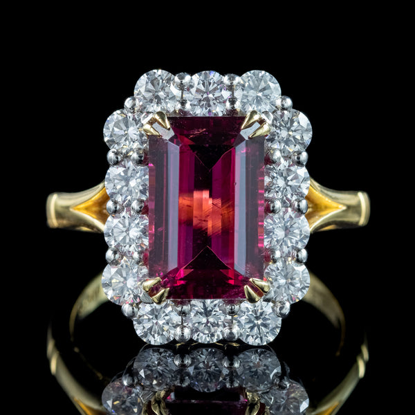 Edwardian Style Tourmaline Diamond Cluster Ring 3.86ct Pink Tourmaline
