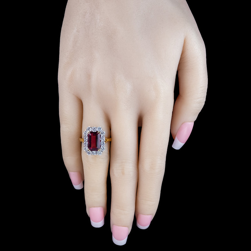 Edwardian Style Tourmaline Diamond Cluster Ring 3.86ct Pink Tourmaline