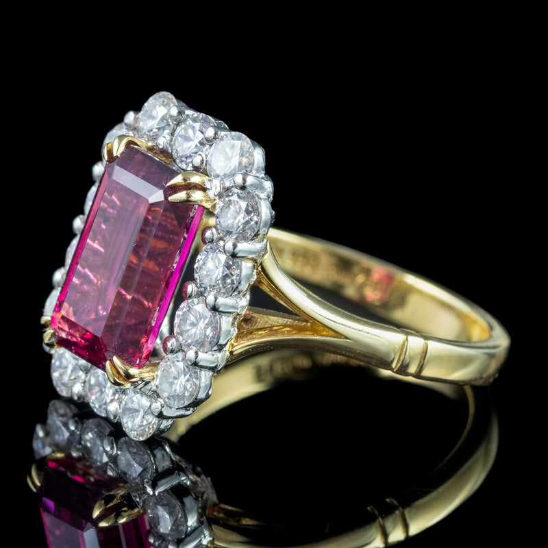 Edwardian Style Tourmaline Diamond Cluster Ring 3.86ct Pink Tourmaline