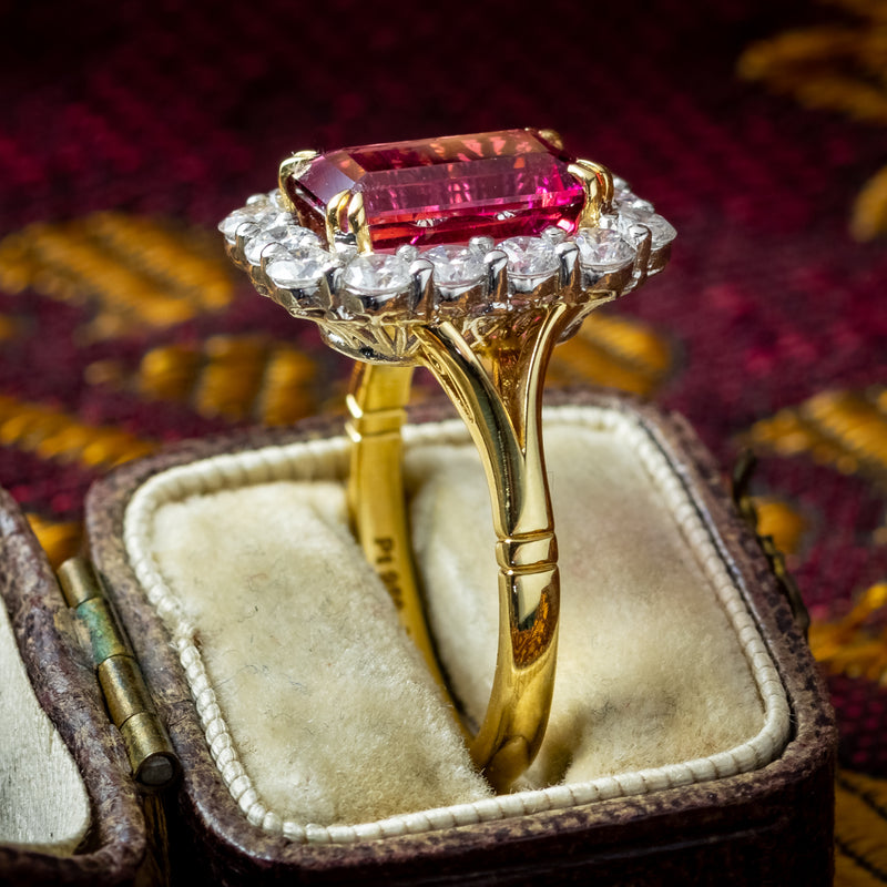 Edwardian Style Tourmaline Diamond Cluster Ring 3.86ct Pink Tourmaline