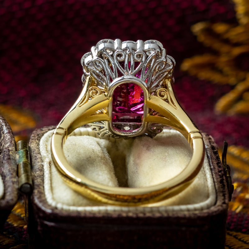 Edwardian Style Tourmaline Diamond Cluster Ring 3.86ct Pink Tourmaline