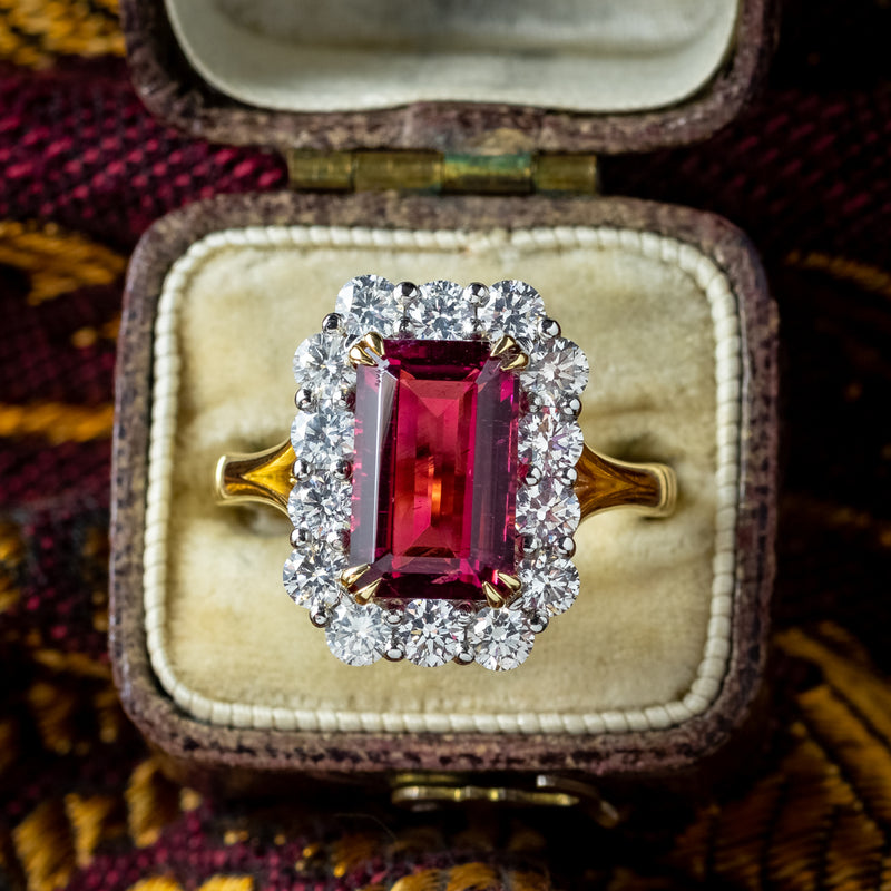 Edwardian Style Tourmaline Diamond Cluster Ring 3.86ct Pink Tourmaline