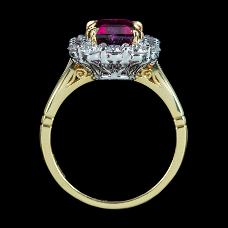 Edwardian Style Tourmaline Diamond Cluster Ring 3.86ct Pink Tourmaline