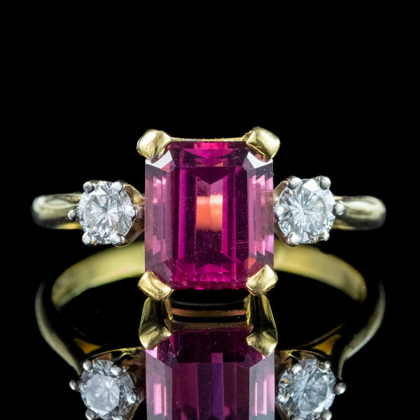 Vintage Pink Tourmaline Diamond Trilogy Ring 2.65ct Tourmaline