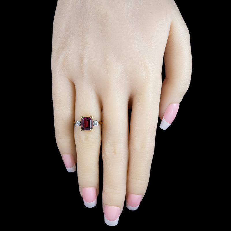 Vintage Pink Tourmaline Diamond Trilogy Ring 2.65ct Tourmaline