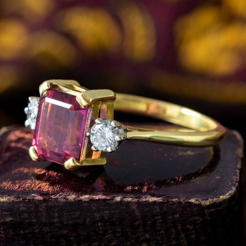 Vintage Pink Tourmaline Diamond Trilogy Ring 2.65ct Tourmaline
