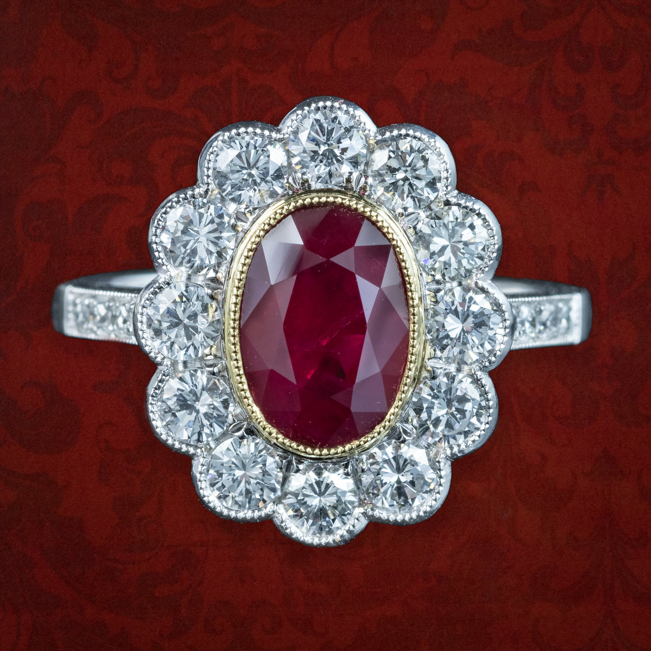 Edwardian Style Ruby Diamond Cluster Ring 2.05ct Burmese Ruby – Antique ...