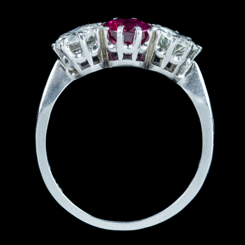 Edwardian Style Ruby Diamond Trilogy Ring 0.90ct Ruby 1.6ct Diamond