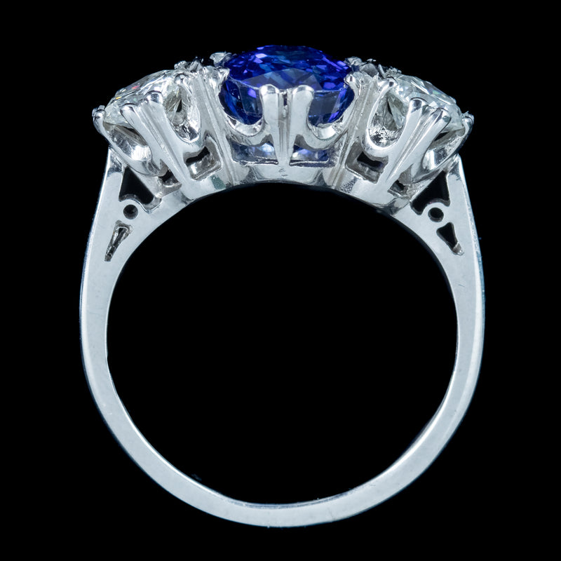 Edwardian Style Sapphire Diamond Trilogy Ring 2ct Sapphire