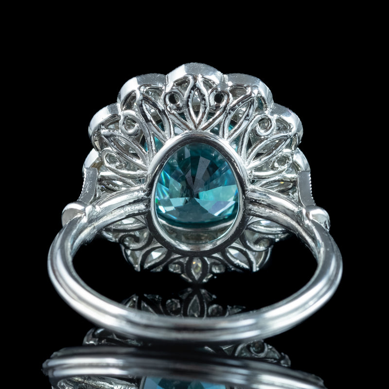 Edwardian Style Zircon Diamond Cluster Ring 6.61ct Blue Zircon