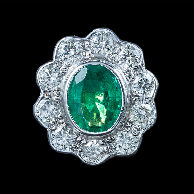 Edwardian Style Emerald Diamond Cluster Earrings 18ct Gold 0.60ct Emeralds 