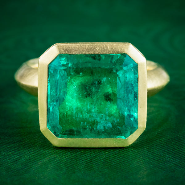Art Deco Style Emerald Solitaire Ring 6.21ct Colombian Emerald With Cert