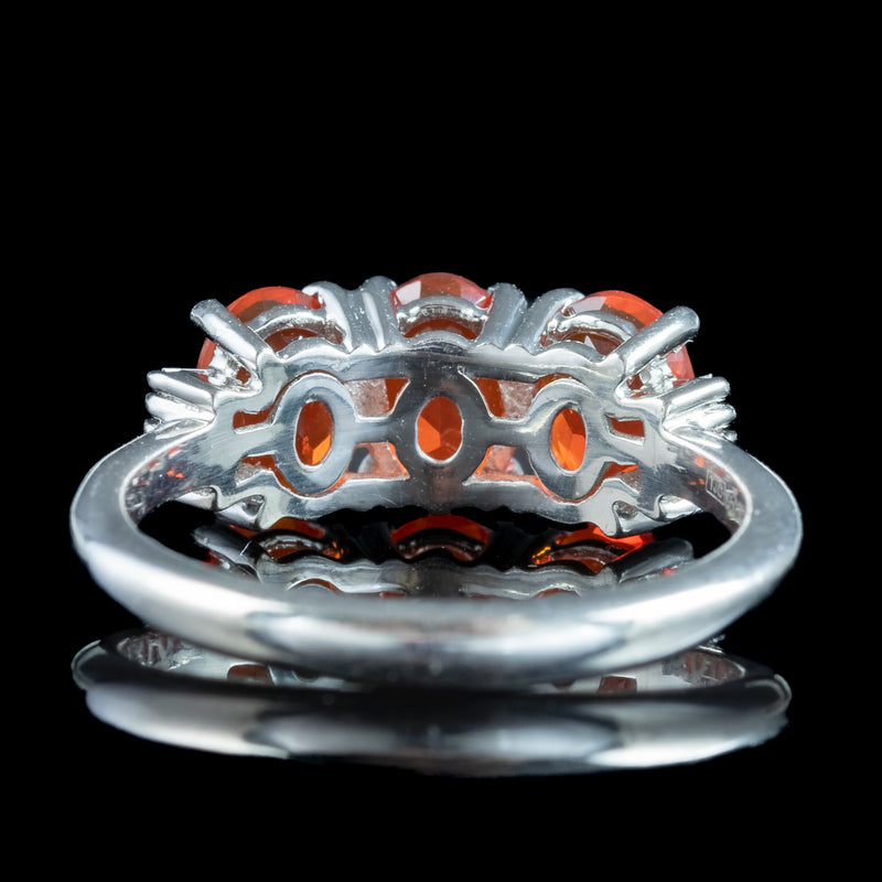 Art Deco Style Fire Opal Diamond Trilogy Ring 1.8ct Total
