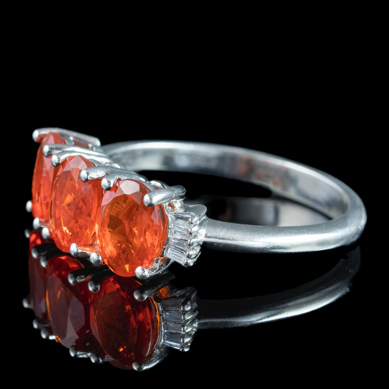 Art Deco Style Fire Opal Diamond Trilogy Ring 1.8ct Total