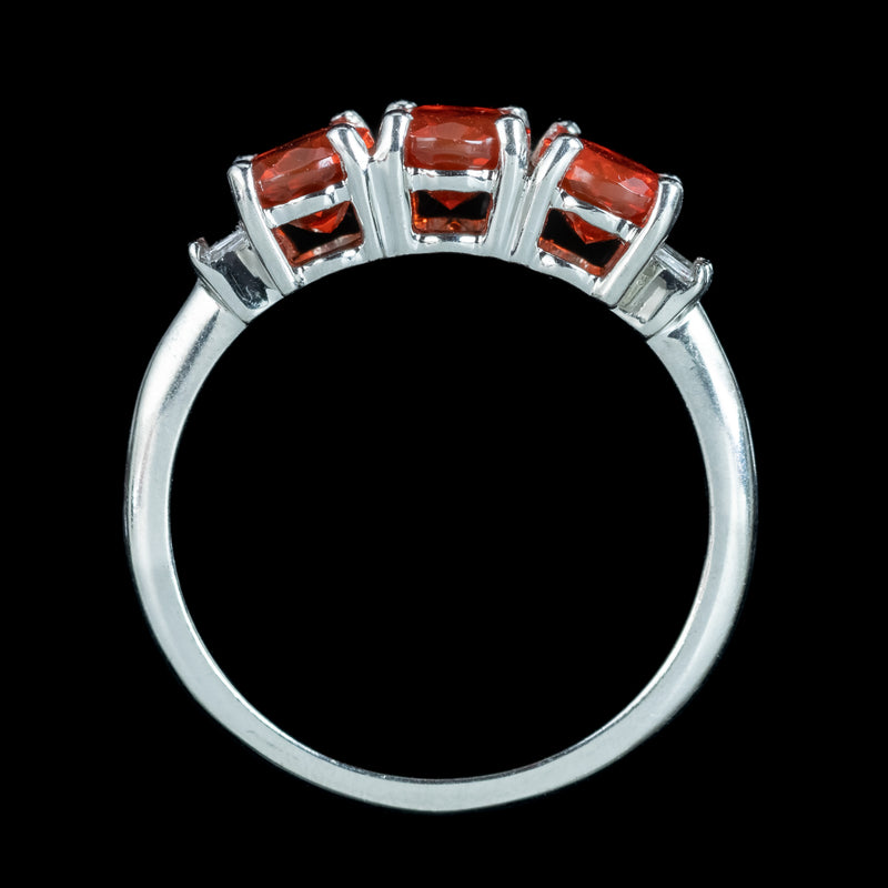 Art Deco Style Fire Opal Diamond Trilogy Ring 1.8ct Total
