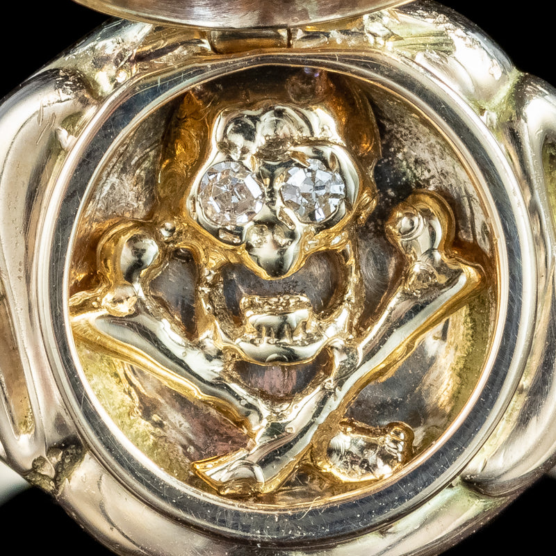 Georgian Style Memento Mori Locket Ring With Diamond Skull 
