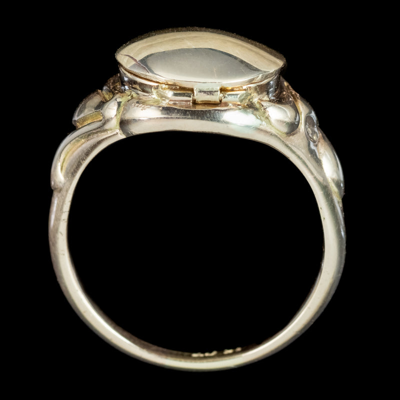 Georgian Style Memento Mori Locket Ring With Diamond Skull 