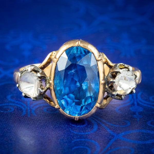 Georgian Style Sapphire Diamond Trilogy Ring 3ct Sapphire With Cert