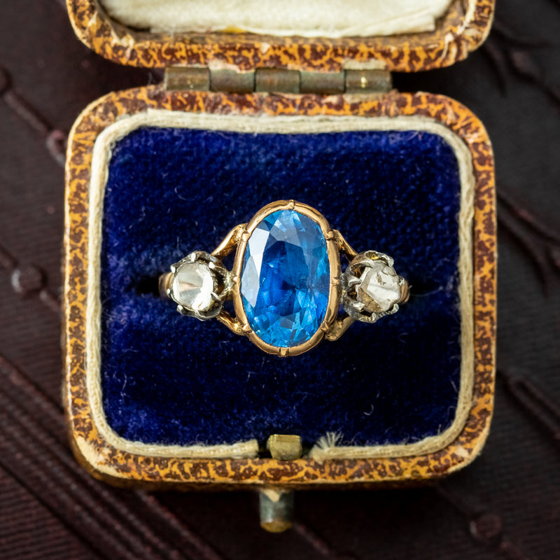 Georgian Style Sapphire Diamond Trilogy Ring 3ct Sapphire With Cert