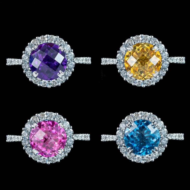 Interchangeable Multi-Gemstone Cluster Ring With Box