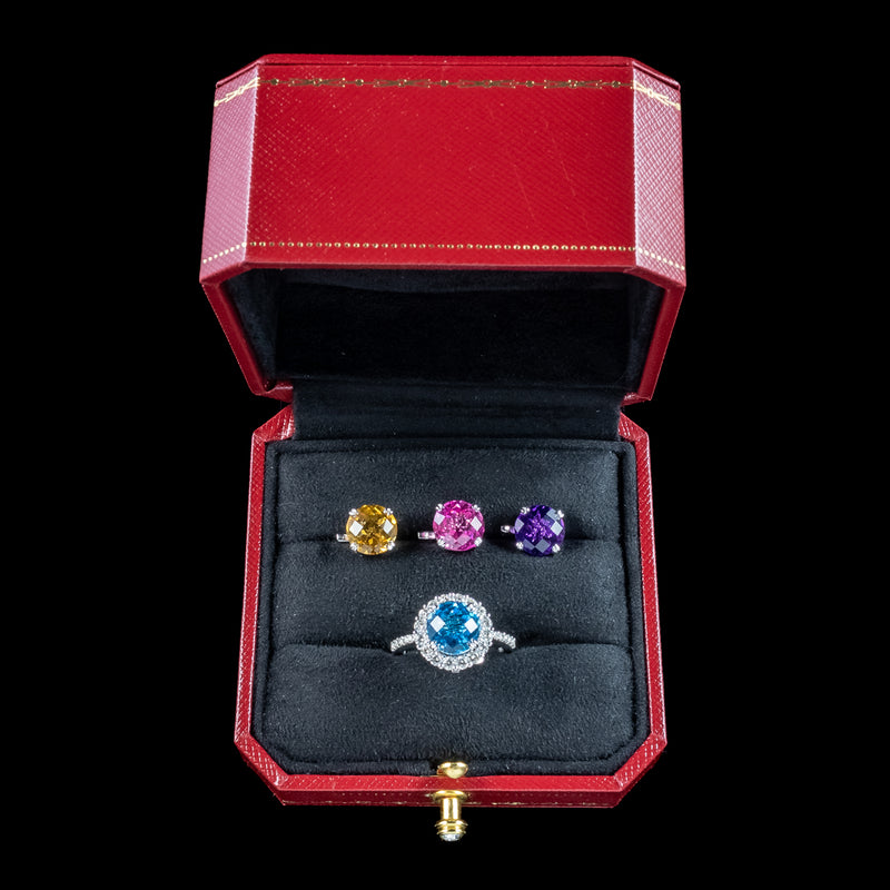 Interchangeable Multi-Gemstone Cluster Ring With Box