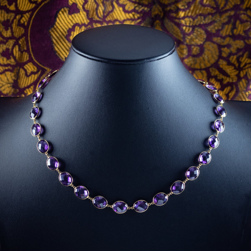 Vintage Amethyst Riviere Necklace 18ct Gold