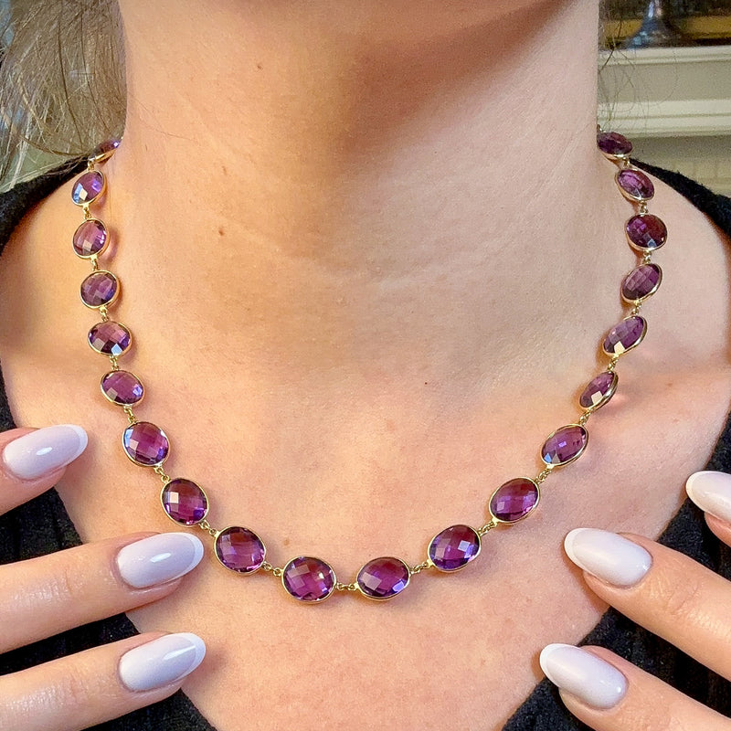 Vintage Amethyst Riviere Necklace 18ct Gold