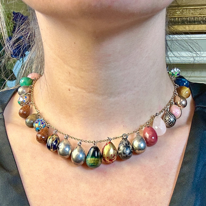 Vintage Gemstone Egg Dropper Necklace 9ct Gold