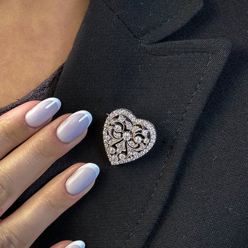 Antique Victorian Diamond Heart Pendant Brooch 2.5ct Total