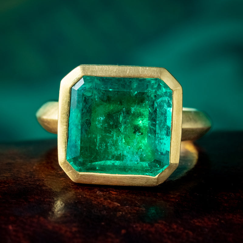 Art Deco Style Emerald Solitaire Ring 6.21ct Colombian Emerald With Cert