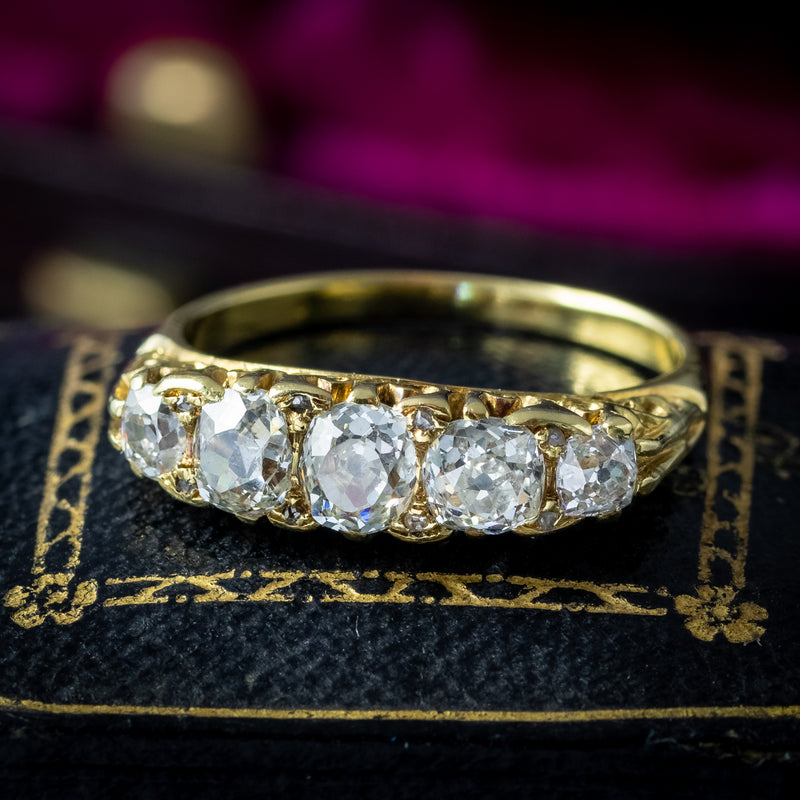 Antique Victorian Diamond Five Stone Ring 1ct Total