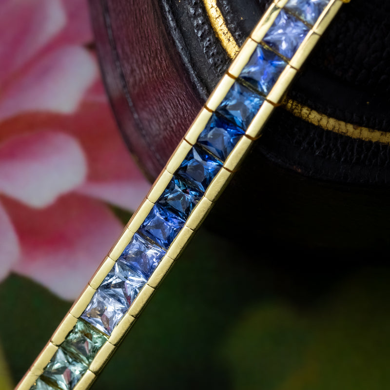 Vintage Rainbow Sapphire Tennis Bracelet 18ct Gold