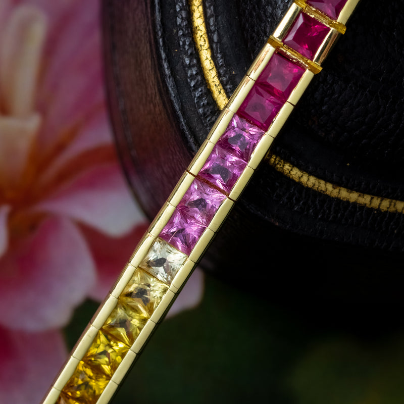 Vintage Rainbow Sapphire Tennis Bracelet 18ct Gold