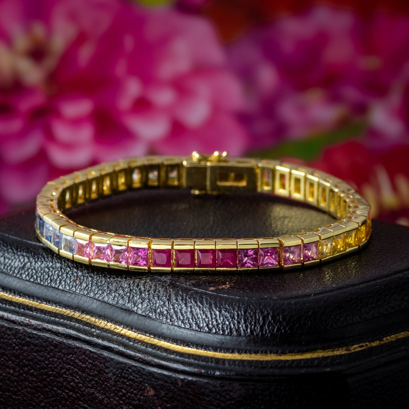 Vintage Rainbow Sapphire Tennis Bracelet 18ct Gold