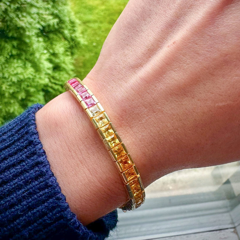 Vintage Rainbow Sapphire Tennis Bracelet 18ct Gold