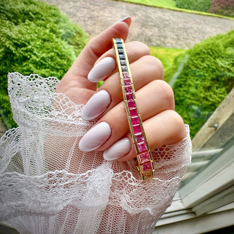 Vintage Rainbow Sapphire Tennis Bracelet 18ct Gold