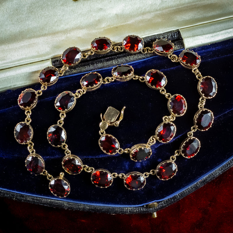 Vintage Garnet Riviere Necklace 9ct Gold 