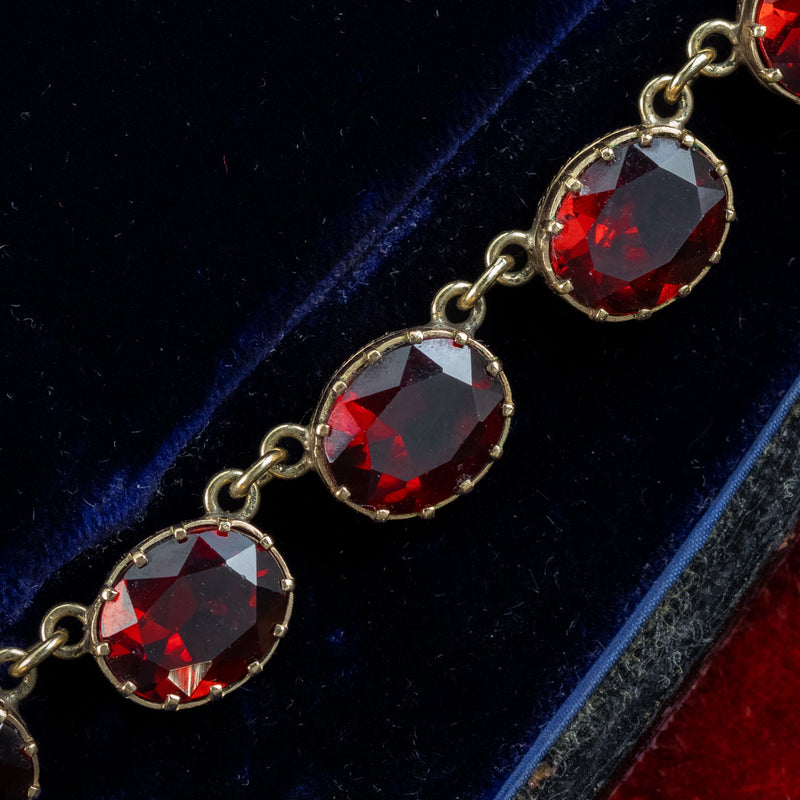 Vintage Garnet Riviere Necklace 9ct Gold 