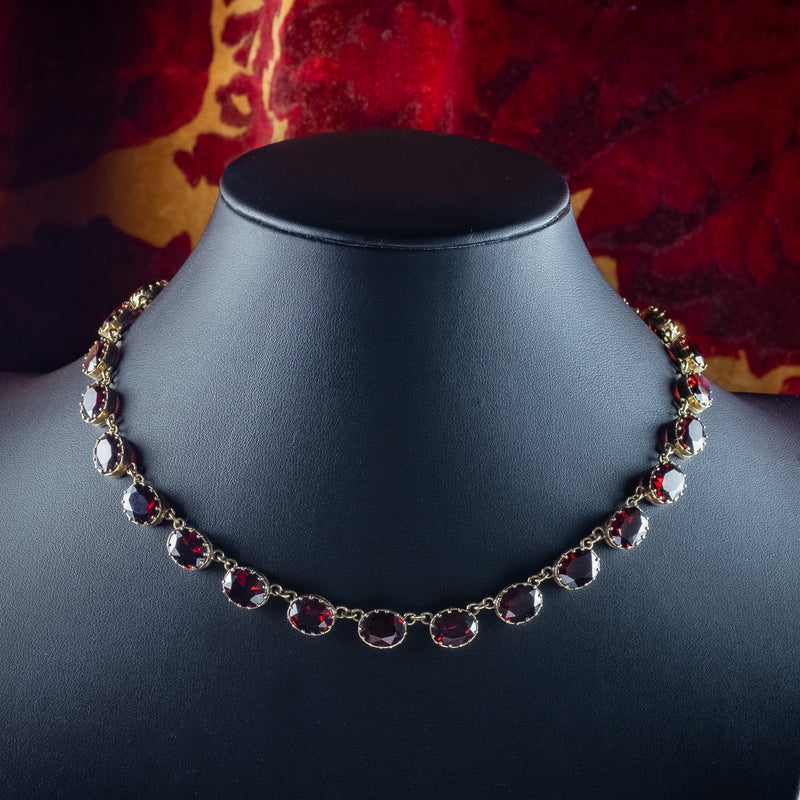 Vintage Garnet Riviere Necklace 9ct Gold 