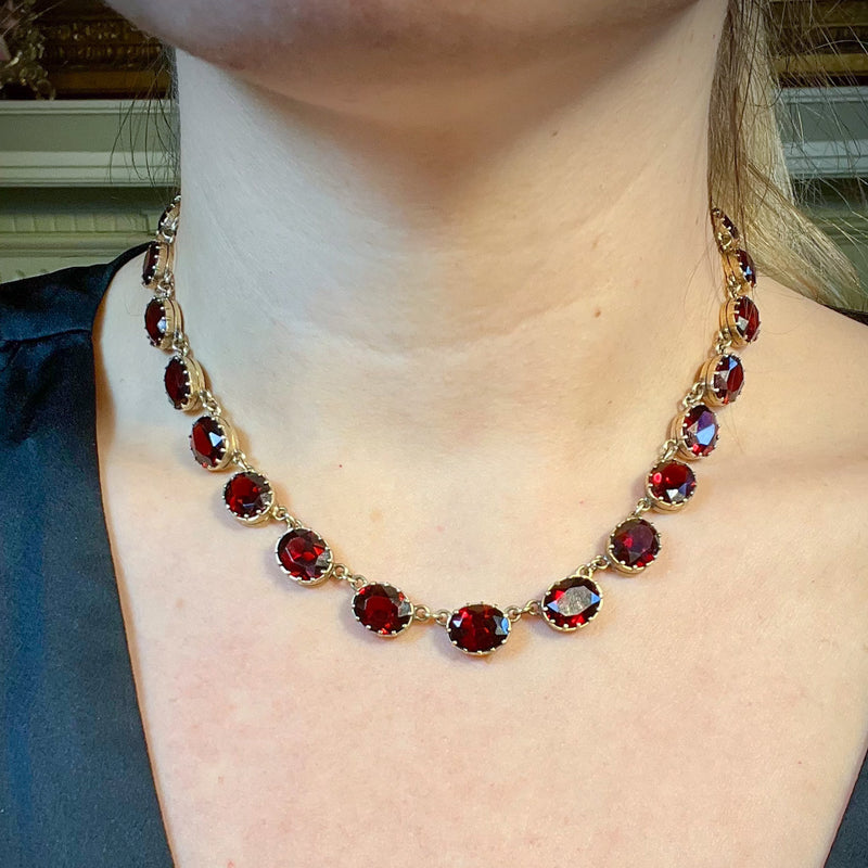 Vintage Garnet Riviere Necklace 9ct Gold