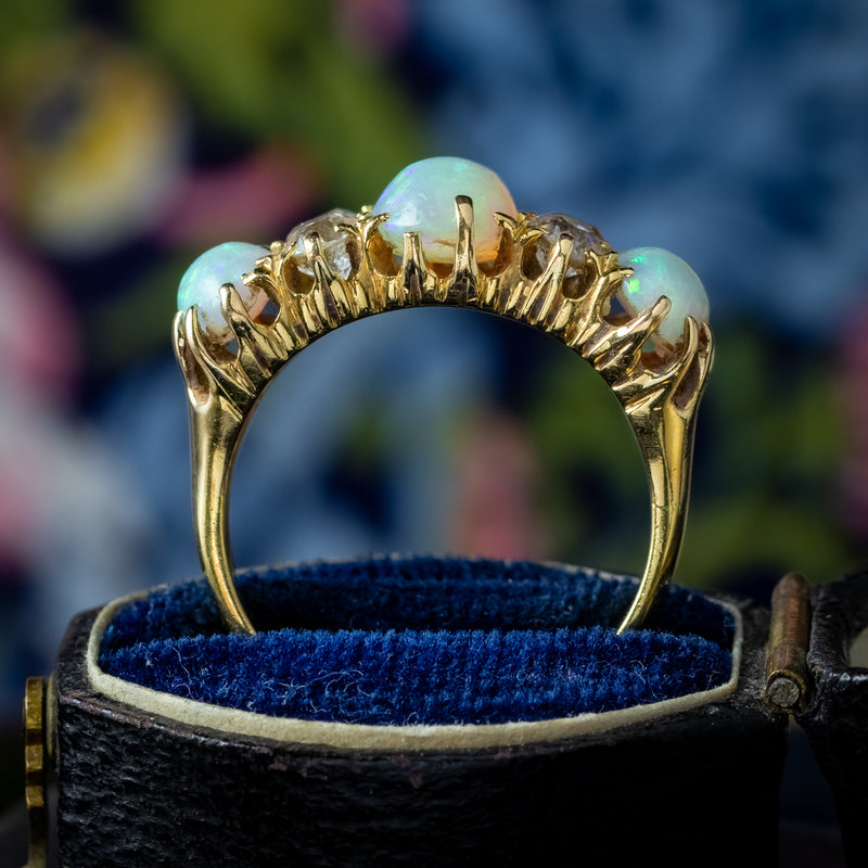 Antique Victorian Opal Diamond Ring 2.5ct Of Opal