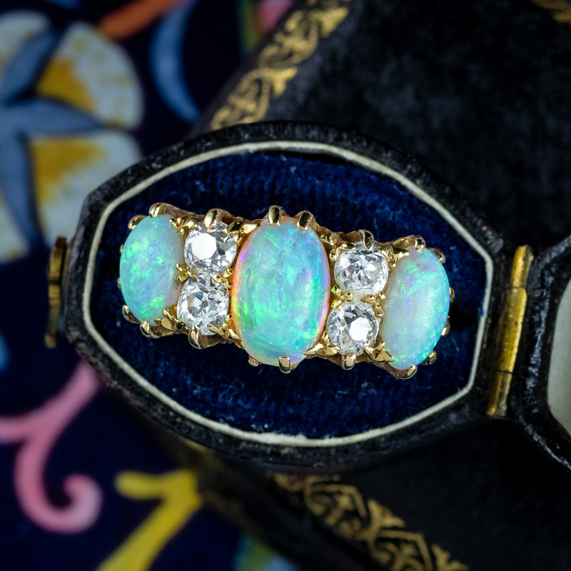Antique Victorian Opal Diamond Ring 2.5ct Of Opal