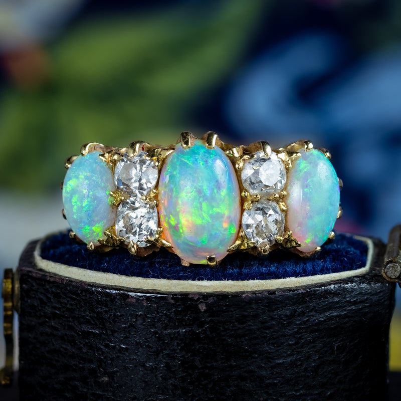 Antique Victorian Opal Diamond Ring 2.5ct Of Opal