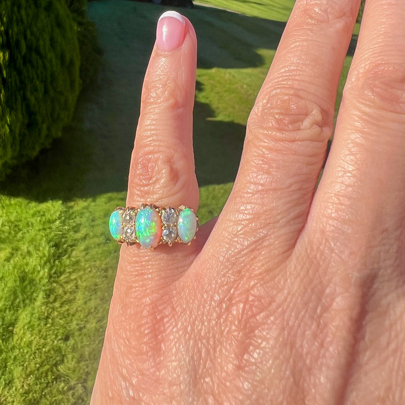Antique Victorian Opal Diamond Ring 2.5ct Of Opal