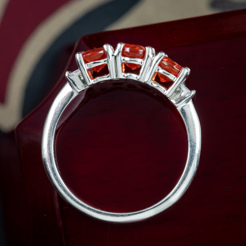 Art Deco Style Fire Opal Diamond Trilogy Ring 1.8ct Total