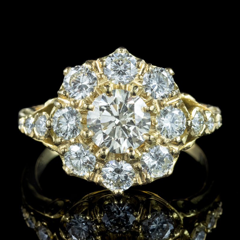 Victorian Style Diamond Cluster Ring 2.4ct Total